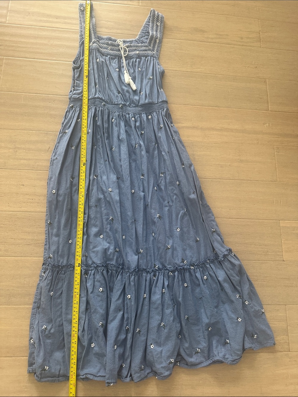 Old Navy Blue Floral Embroidered Maxi Dress Smocked Waist - Picture 10 of 10